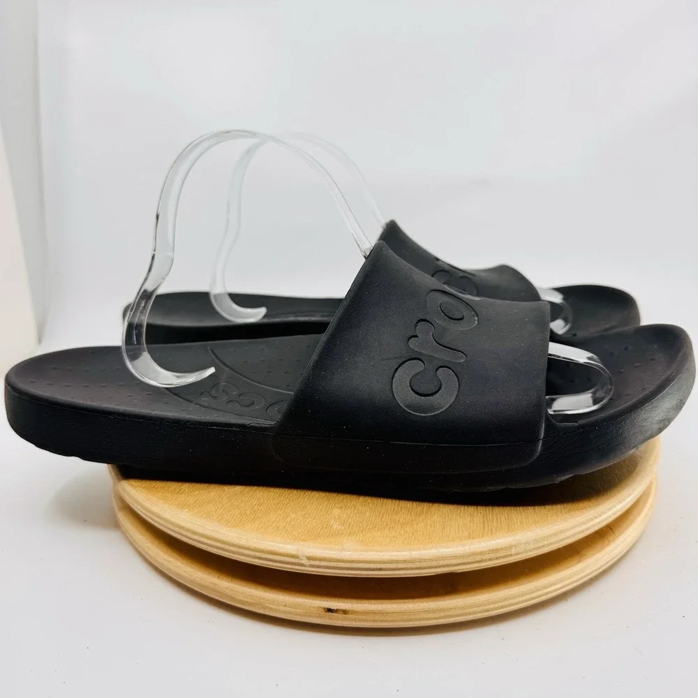 Crocs Slide Sandals Shoes Mens 13 Black Comfort Slip On Casual water summer
